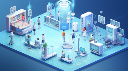 A smart hospital where medical devices and patient records are connected and accessible to doctors and nurses from anywhere in the world. - obrazy, fototapety, plakaty