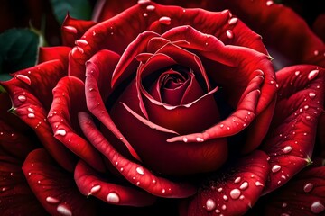 Detailed shot of a stunning red rose flower