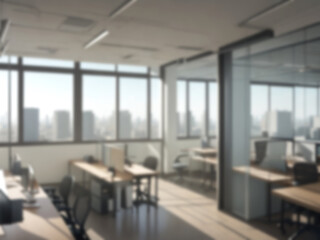 Blurred image of mordern office with sunlight for background usage. Blur interior background concept.