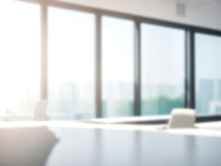 Fototapeta premium Blurred image of mordern office with sunlight for background usage. Blur interior background concept.