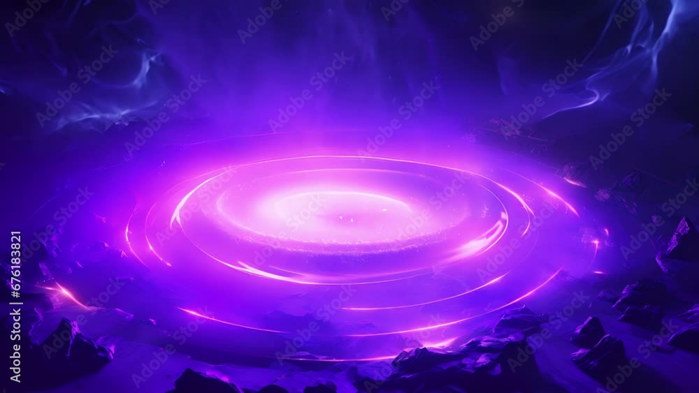 Poster of purple light circle around the wizard slowly forming into a pattern that reflects their will. whe
