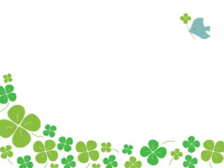 かわいい鳥とクローバーのフレーム／手書きイラスト素材