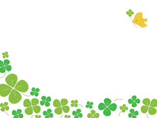 かわいい鳥とクローバーのフレーム／手書きイラスト素材