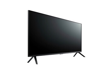 UHD 4K Smart Tv standing on white background. Side view - obrazy, fototapety, plakaty