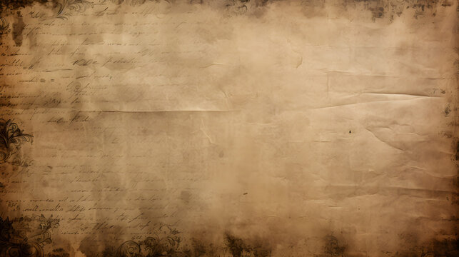 Old handwriting on dirty paper. generative AI.