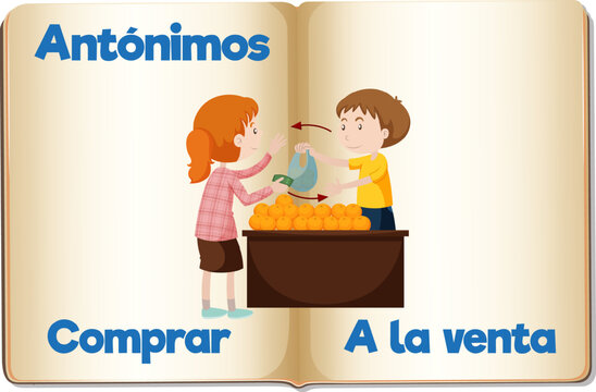 Spanish Language Education Antonyms Picture Word Card buy and sale