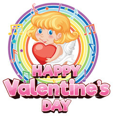 Cute Angel on Happy Valentine's Day Icon Banner