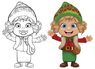 Cheerful Winter Celebration Cartoon Character Girl