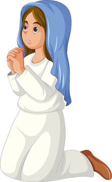 Virgin Mary Cartoon Character Praying in Nativity Scene