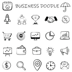 Set of business doodle icon elements, financial doodle elements