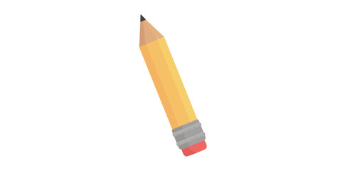 Yellow Pencil Isolated On White Background, Pencil With Red Rubber Band Vector Illustration. 