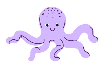 Cartoon personage of aquatic creature, octopus