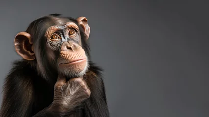 Zelfklevend Fotobehang Confused chimpanzee is thinking something isolated on gray background © pariketan