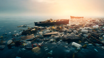 pollution of the environment of ocean by toxic and plastic waste, destruction of nature by people - obrazy, fototapety, plakaty