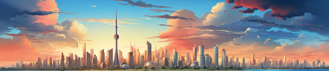 Fototapeta premium Dubai UAE, panorama view cartoon style