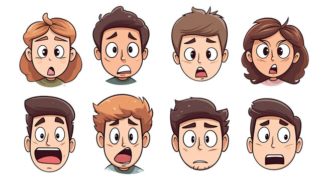 Collection of various people's facial emotion expressions, happy, sad, shocked, scared, angry, laughing, crying PNG file