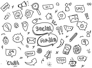 Outline social media doodle. Simple draw sketch set. for Messenger