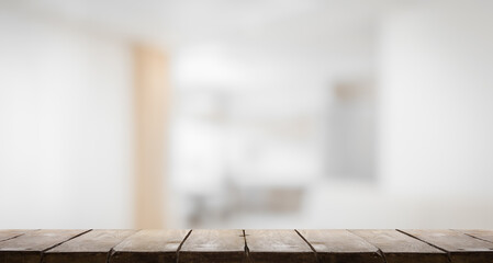 wooden table,  blurred room