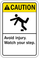 Watch your step warning sign and labels