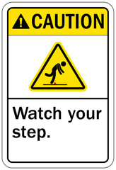 Watch your step warning sign and labels