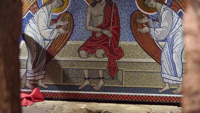 Mosaic Shoes Jesus in The Praetorium, or Prison of Christ, Greek Orthodox Patriarchate of Jerusalem Monastery