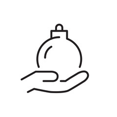 Christmas ball in hand. Winter holidays celebration. Pixel perfect, editable stroke icon