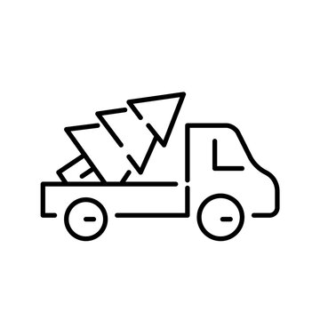 Fir tree in a truck. Christmas decoration delivery service. Pixel perfect, editable stroke icon
