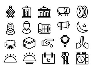 Ramadan Kareem Icon Pack in Outline Style. Perfect for Websites, Landing Pages, Mobile Apps, Presentations, and Other Projects. Suitable for User Interface and User Experience UI UX.