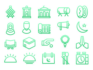Ramadan Kareem Icon Pack in Gradient Outline Style. Perfect for Websites, Landing Pages, Mobile Apps, Presentations, and Other Projects. Suitable for User Interface and User Experience UI UX.