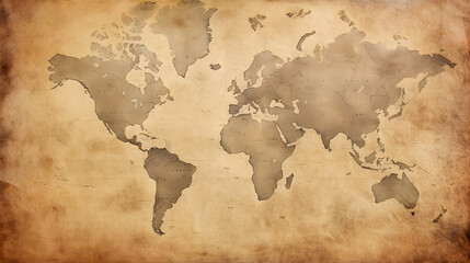 Old World map on creased and stained sepia coloured parchment paper. generative AI. - Powered by Adobe