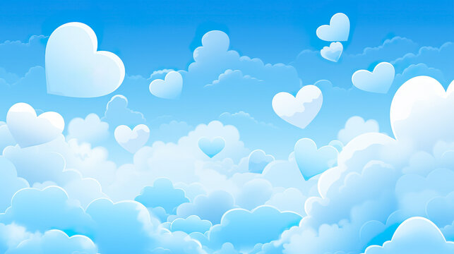 青空に雲とハートマークのアニメ風イラスト