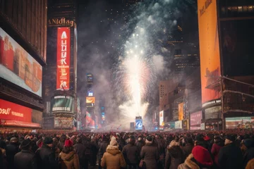 Tableaux ronds sur aluminium brossé Canada Fireworks Celebration in Happy New Year.