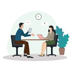 Coworkers relaxing, chatting cartoon characters. Corporate worker, businesspeople communicate.