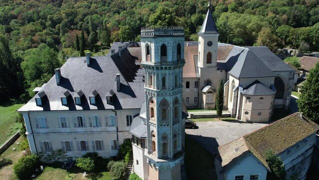 Aerial view of Abbey of Hautecombe, or Abbaye d'Hautecombe, in Savoie, France
