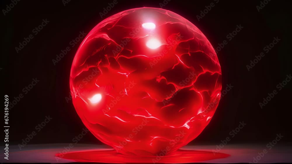 Poster a pulsating, glowing orb of ruby energy, crackling with power. the energy radiates outwards in all d