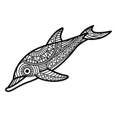 Black and white mandala line art of the dolphin Good use for symbol mascot icon avatar tattoo T Shirt design logo or any design	