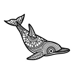 Black and white mandala line art of the dolphin Good use for symbol mascot icon avatar tattoo T Shirt design logo or any design	