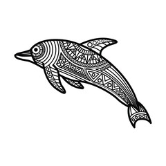 Black and white mandala line art of the dolphin Good use for symbol mascot icon avatar tattoo T Shirt design logo or any design	