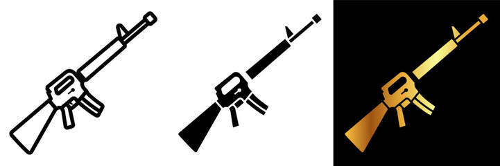 The Rifle icon represents a firearm characterized by a long barrel and a stock, designed for accurate shooting over long distances. - obrazy, fototapety, plakaty