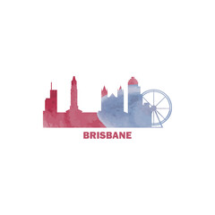 Brisbane watercolor cityscape skyline city panorama vector flat modern logo, icon. Australia emblem concept with landmarks and building silhouettes. Isolated graphic