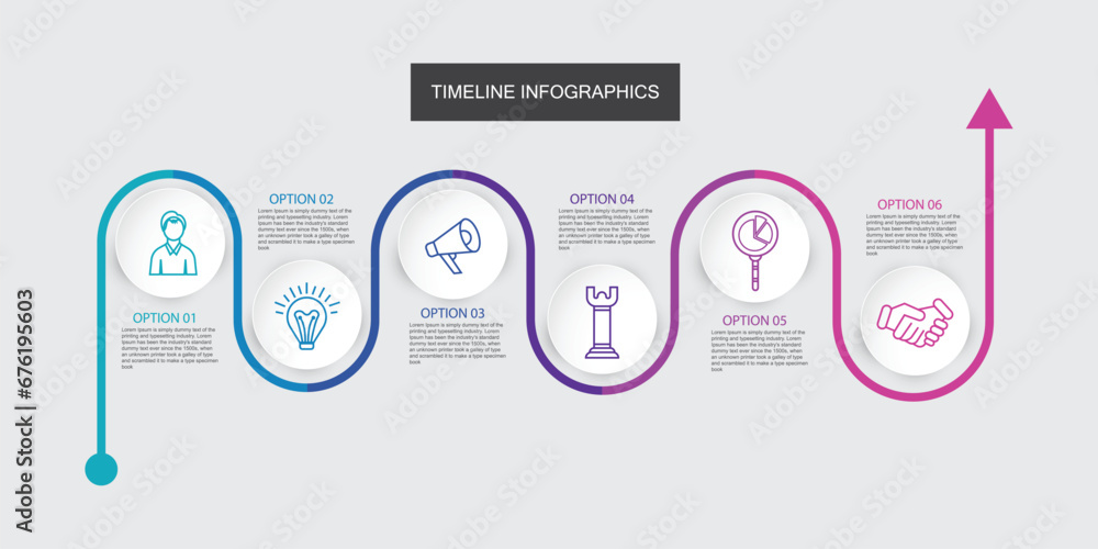 Poster infographic 6 steps modern timeline diagram with progress circle topics
