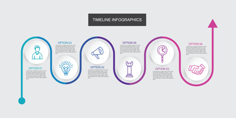 Infographic 6 Steps Modern Timeline diagram with progress circle topics