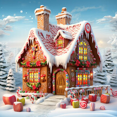 Gingerbread House Christmas Holiday, Winter illustration, illustration background, wallpaper