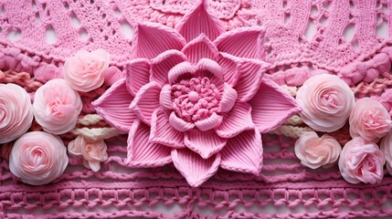 Fototapeta premium pink blush hand made macrame wall hanging fiber art decoration with lotus flower symbol : Generative AI