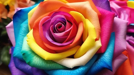 Rainbow Rose, close-up, macro. : Generative AI - obrazy, fototapety, plakaty