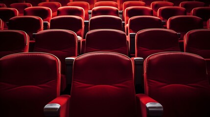 Rows of red theatre seats at a vintage movie palace : Generative AI