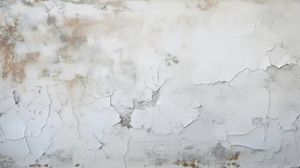 Deurstickers Problem of moisture damage acrylic white painting crack surface texture on exterior dirty stain concrete structure wall background by humidity.home repair old construction concept,reno : Generative AI © Generative AI