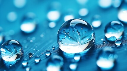 Beautiful dew drops on a dandelion seed macro. Beautiful soft blue background. Water drops on a parachutes dandelion. Copy space. soft focus on water droplets. circular shape, abstract : Generative AI