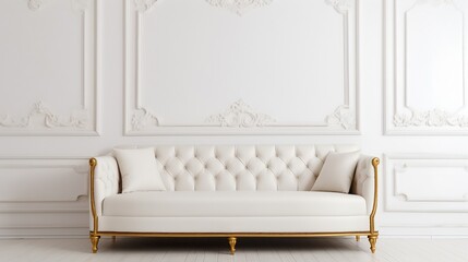 Decorative background for home, office and hotel. Modern interior design living room sofa and modern interior details on the background of a white classic wall. : Generative AI