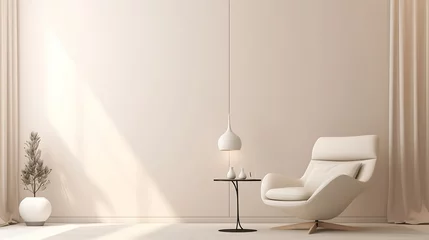 Foto op Plexiglas super white simple clean and stylish interior with modern furniture in nude color and contrasting black elements. luxury design of a large bright room living room : Generative AI © Generative AI